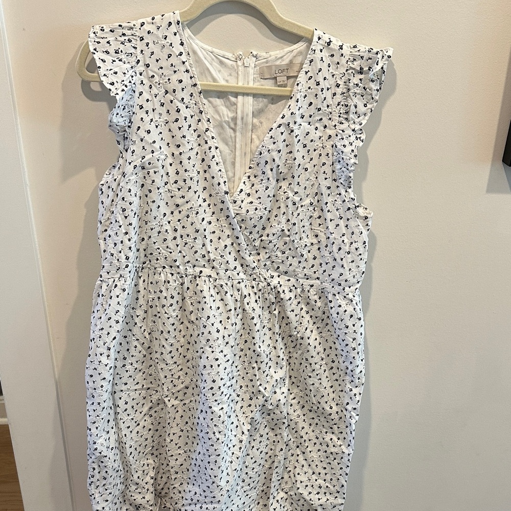 LOFT White Dress with Black Floral Print